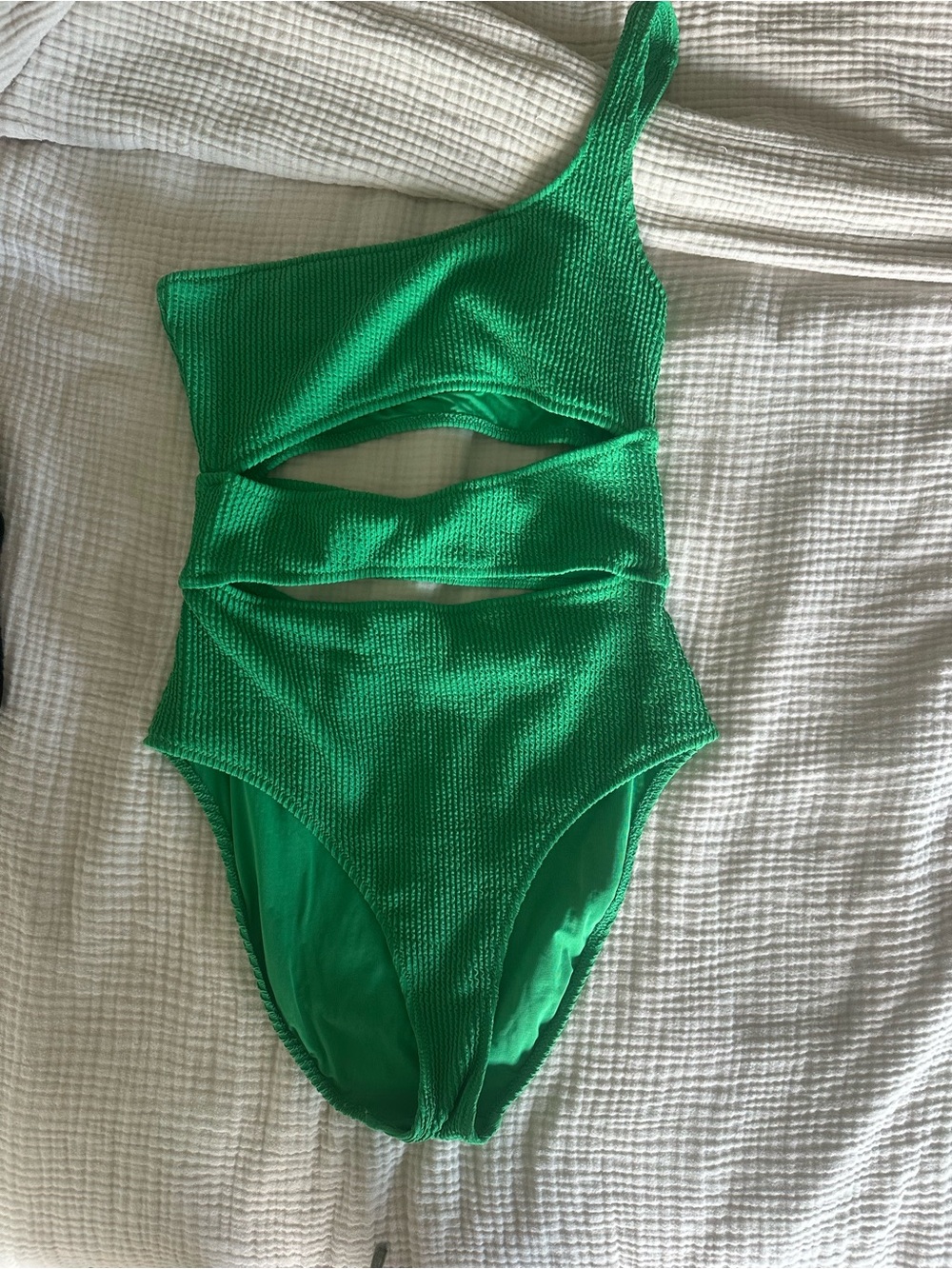 Aerie Bright Kelly Green One-Shoulder Wrap High-Waist One Piece - Picture 3 of 5